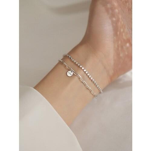 S925 sterling silver bracelet with double lucky round card simple design lucky bracelet cold wind jewelry for female