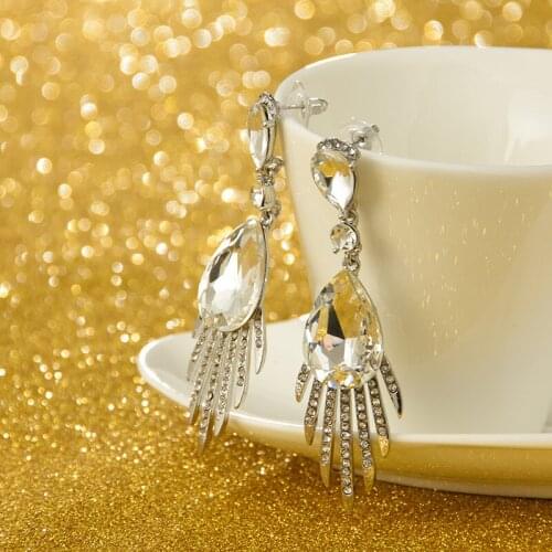 Luxury Water Drop Austrian Crystal Dangle Earrings Fringe for Wedding Women clear Vintage Drop Bridal Earring Boucle d'Oreillen