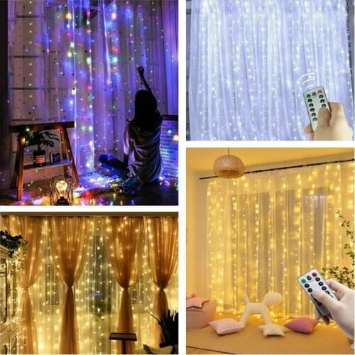 LED Window Curtain Fairy String Lights USB Remote Control Garland Garden Wedding Christmas Lamp Party Indoor Outdoor Decoration