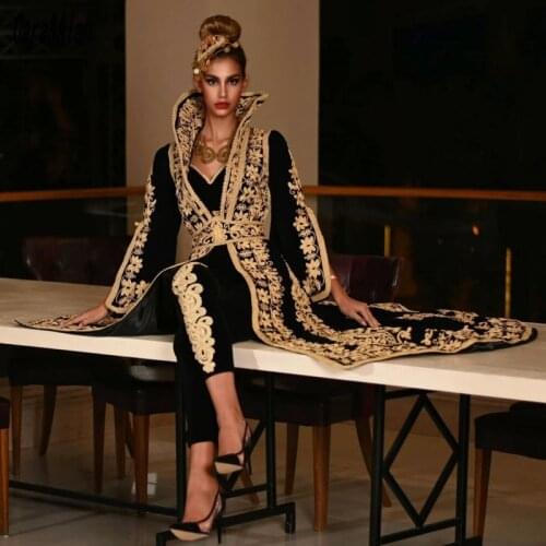 Traditional Kosovo Albanian Caftan Jumpsuit Evening Dresses Gold Applique Prom Dress Pants Vestido De Novia Pageant Gowns