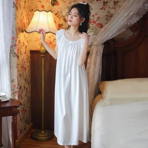 Roseheart New Women Homewear White Sexy Sleepwear Night Dress Lace Bow Cotton Nightwear Nightgown Sleepwear Luxury Female