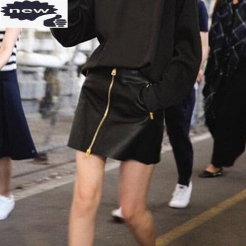 Winter New Hot Sexy Zipper Slim Fit Womens A-Line Fashion High Street Genuine Leather Sheepskin Female Short Wrap Skirts