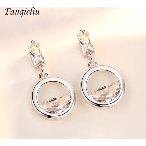 Fanqieliu Luxury S925 Sterling Silver Studs Earring For Women Birthday Gift Sea Water Crystal Stud Earrings Girl FQL20477