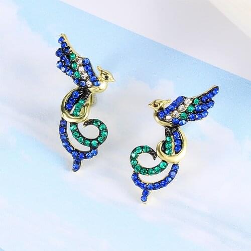 Women Earrings Couple Wedding Earrings Gold Plated Colorful Cubic Zirconia Peacock Earrings Gift for Girlfriend Fashion Jewelry