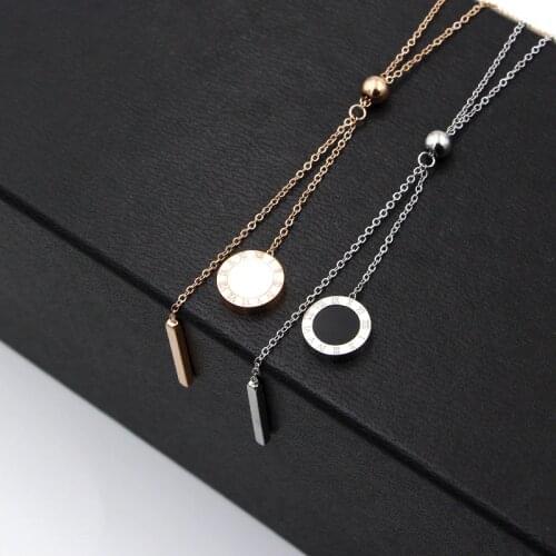 Fashion Brand Stainless Steel Love Chain Square Round Shell Roman Numerals Bead Pendant Necklaces Women Party Gift