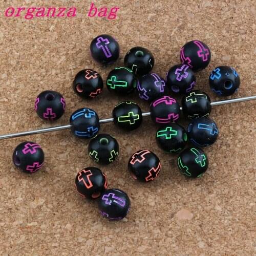 1000Pcs /Lots Hollow Cross Carved Acrylic Round Spacer Beads Mixed Religious Loose 8mm Jewelry DIY E-3