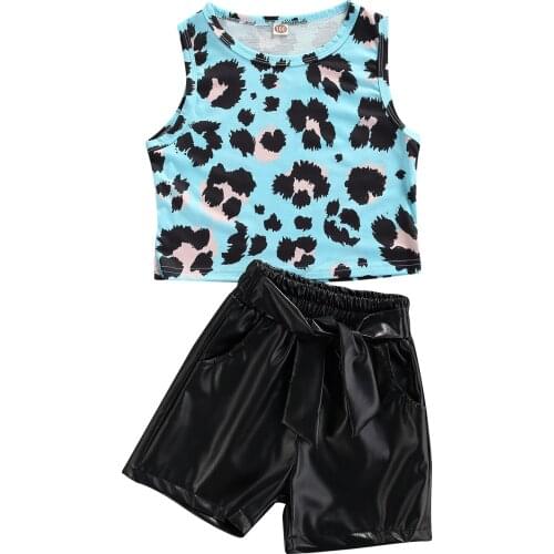 2021-04-30 Lioraitiin 1-6Y Toddler Baby Girl 2Pcs Summer Clothing Sleeveless Vest Leopard Printed Top PU Shorts Outfit