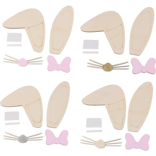 Nordic Style 3D Wooden Rabbit Ear Wall Sticker DIY Wood Craft Decoration for Home Nursery Design Cafe Shop Wall Ornament