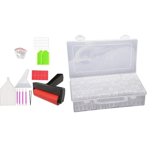 42Pieces 5D Diamond Painting Tools and Accessories Kits Roller Pen Clay Tray Diamond Embroidery Tray Box Sets