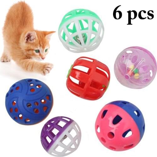 6pcs Cute Funny Cat Toys Bell Hollow Plastic Ball Colorful Cat Toy Ball Interactive Cat Toys for Kitten Cats Playing Toys