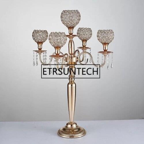80cm height 5-arms metal Gold/ Silver candelabras with crystal pendants wedding candle holder Event centerpiece