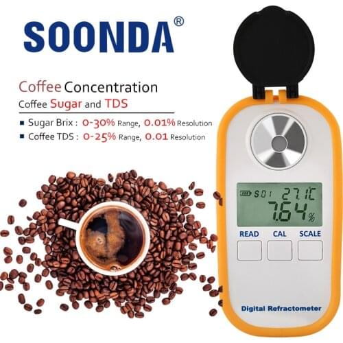 Auto 2 in 1 Coffee Brix TDS Concentration Meter Tester Detector Refractometer Hydrometer High Precision Digital Display Measure