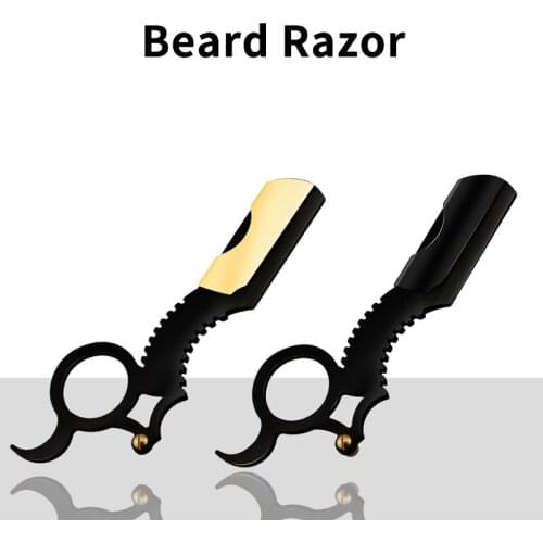 Straight Edge Barber Razor Thumb Stainless Steel Blade Holder Replaceable Beard Shaving Razor Tools
