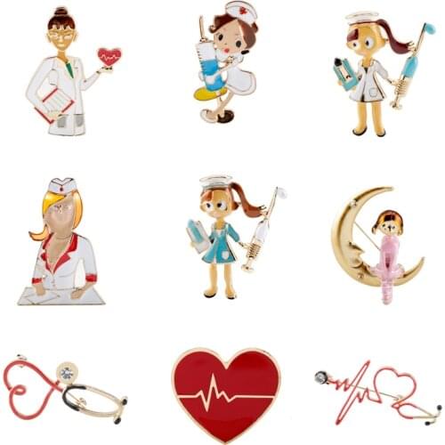 Nurse Brooch High Quality Medical Instruments Pins Doctor Nurse Stethoscope Syringe Brooches Organ Heart Brain Lapel Pin Collar