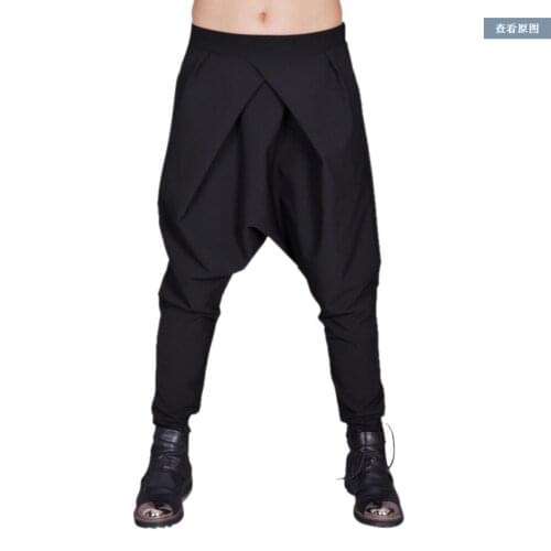 27-44 Autumn And Winter Men New Casual Pants Punk Hairstylist Cross Loose Harem Pants Low Crotch Pants Singer Costumes Trousers