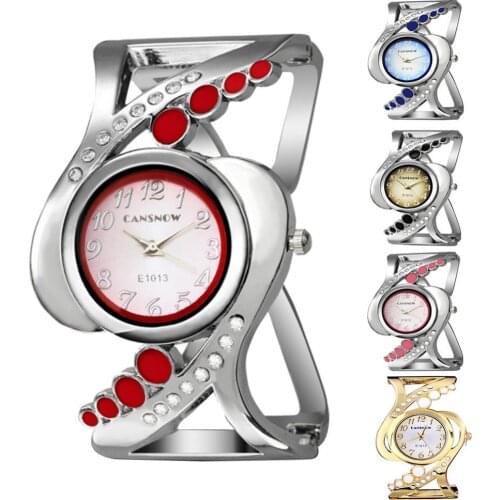2021 New Creative Fashion Elegant Rhinestone Inlaid Round Dial Alloy Open Ended Strap Bangle Wrist Watch for Gift