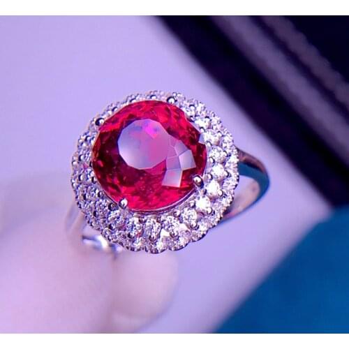 E405 Rubillite Ring Fine Jewelry 18 K Gold Natural Rubi Tourmaline 4.1ct Gemstone Diamond Gift Female Rings for Women Fine Ring