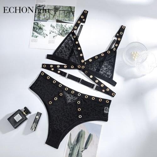 Echonight Leopard Bandage Lingerie Lace See Through Exotic Sets Wireless Bra Sensual Underwear Sexy Black Set Woman 2 Pieces