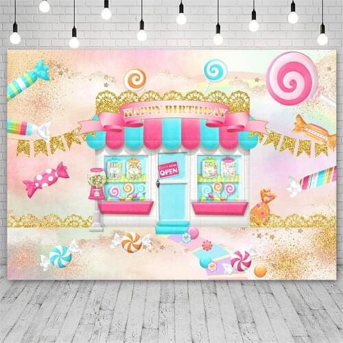 Avezano Happy Birthday Party Backdrop Sweet Candy Shop Pink Backgrounds Photography Studio Photozone Photocall Photo Props Decor