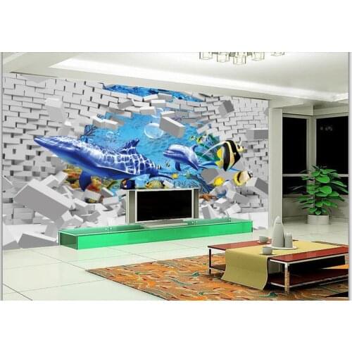 Custom photo 3d wallpaper Non-woven mural wall sticker sea world dolphins whales painting picture 3d wall room murals wallpaper