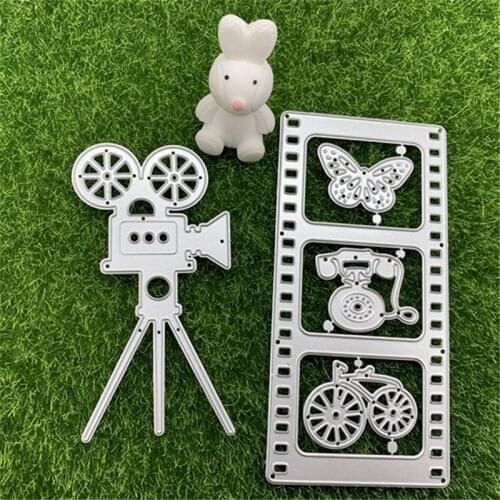 Bracket old camera film photo phone butterfly bicycle photo film hand-embossed DIY album scrapbook greeting card decoration meta