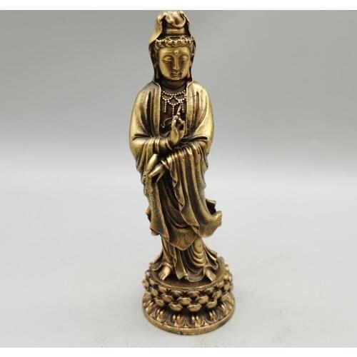 CHINA antique brass fengshui guanyin bodhisattva small Statue Metal crafts family decorations statue