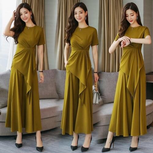Womens new Fashion summer wide leg pants suit womens irregular short-sleeved Tops + wide leg pants Two Pieces Set Workwear set