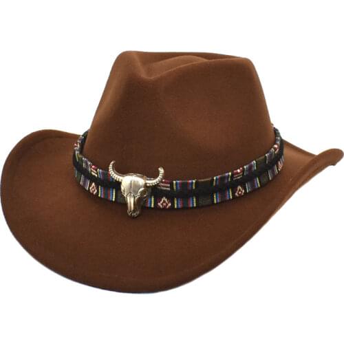 Western cowboy hat mens British style metal belt fedora hat autumn winter wool felt hat retro top hat outdoor travel riding hat