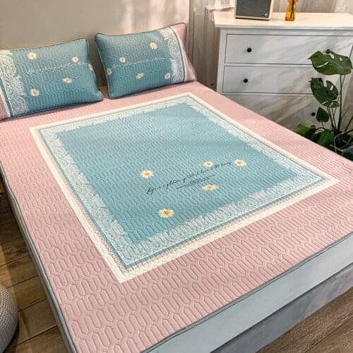 Natural latex air-conditioning mat, digital printing latex mat ice silk mat soft mat three-piece set 1 bed sheet + 2 pillowcases