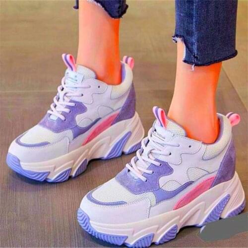 Fashion Sneakers Womens Breathable Leather Ankle Boots Platform Wedge High Heels Casual Travel Shoes34 35 36 37 38 39