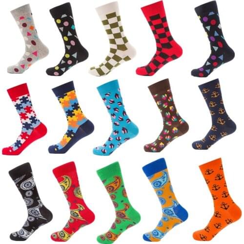 Crew Happy Socks Men Women Funny Winter Warm Cotton Socks Pattern Jigsaw Puzzle Anchor Geometric Square Unisex Long Socks Male