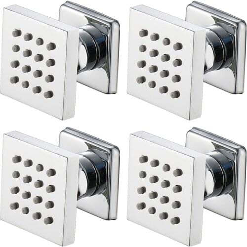 Brass Shower Body Sprays Massage Spa Side Sprayer Jets in Wall Mounted Shower Set, Square Chrome Finish, 4PCS