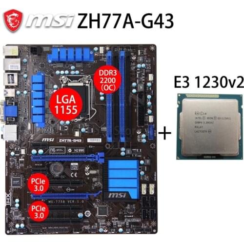 LGA 1155 MSI ZH77A-G43 Motherboard + CPU Intel E3 1230v2 Intel H77 32GB DVI HDMI-Compatible Desktop Placa Mãe Set Used