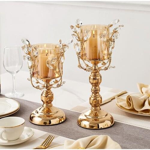 Metal Candle Holder Decoration European Rich and Elegant Candle Holder Artificial Green Plants Potted Champagne Glass Gifts