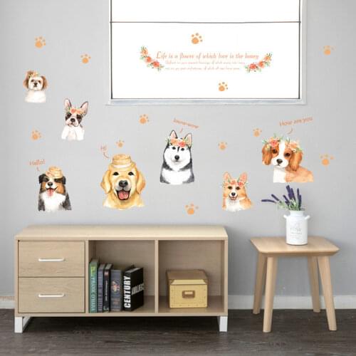 Hand-Painted Dog Wall Stickers Cute Children Bedside Bedroom Pet Shop Decorative Wall Stickers