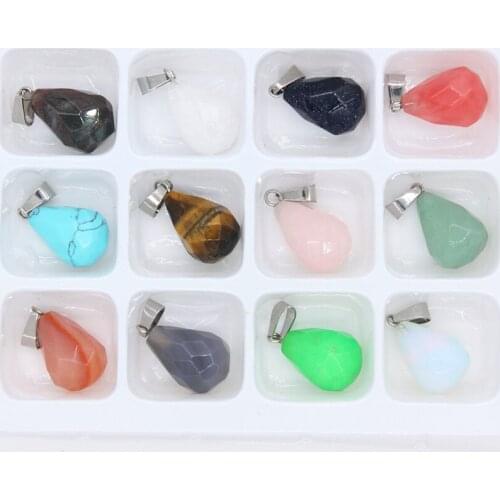 Trendy-beads Attractive Design Wholesale 12 Pcs Various Style Stones Water Drop Pendant For Christmas Gift