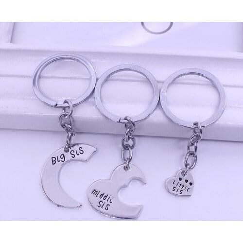 Fashion 3 Pieces/Set Sister Keychain Simple Temperament Alloy Splicing Heart Pendant Best Sister Pendant Daily Jewelry Gift