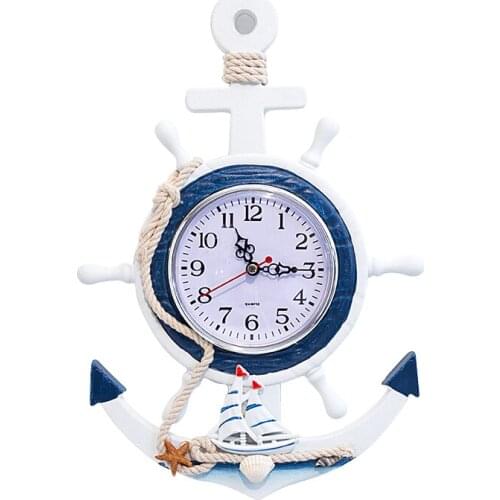 Cartoon Creative Wall Clock Modern Design Wooden Blue Non Ticking Wall Clock Anchor for Kids Rooms Wandklok Home Decor AD50WC
