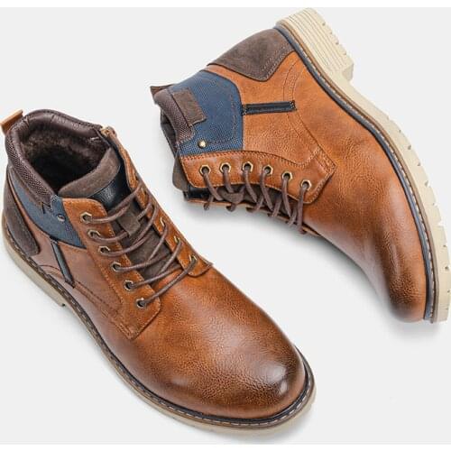 Yomior Luxury Brand New Fashion Men Boots Vintage British Leather Shoes Autumn Winter Snow Plush Warm Tooling Western Boots