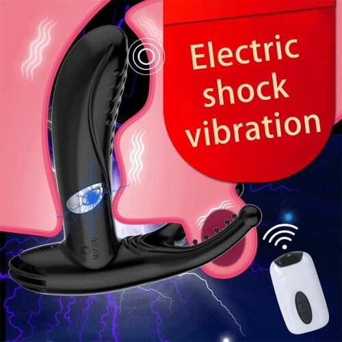 Male Prostate Massager Electric shock Anal Vibrator Double Motor Butt Plug Delay Ejaculation Rings Masturbator Sex Toys For Men