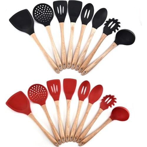 Kitchen Utensil Set Silicone Cooking Utensils 8Pcs Non-stick Spatula Wooden Handle with Storage Box Kitchen Tools