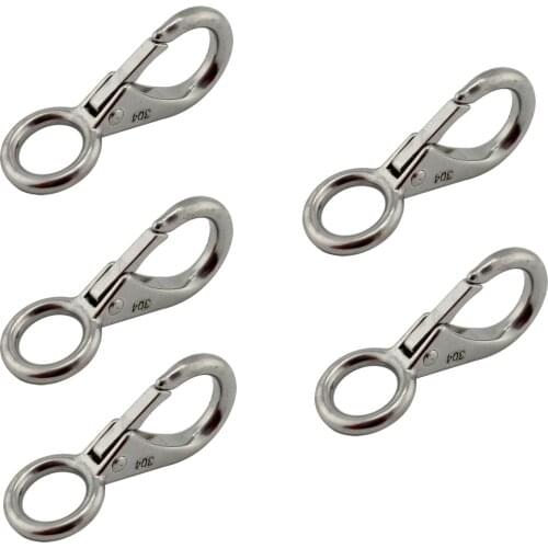 Stainless Marine Mini Fixed Eye Snap Hook Bag Spring Snap Carabiner Quick Release Dog Chain Bolted Hook 5pcs 83mm(2#)