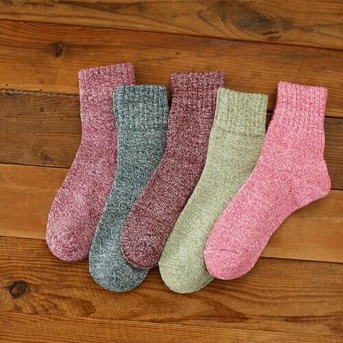 Autumn and Winter Trendyol Solid Color Heated Socks Thermal Stocking Woman Woolen Fashion Pair Hot National Style Womens Socks