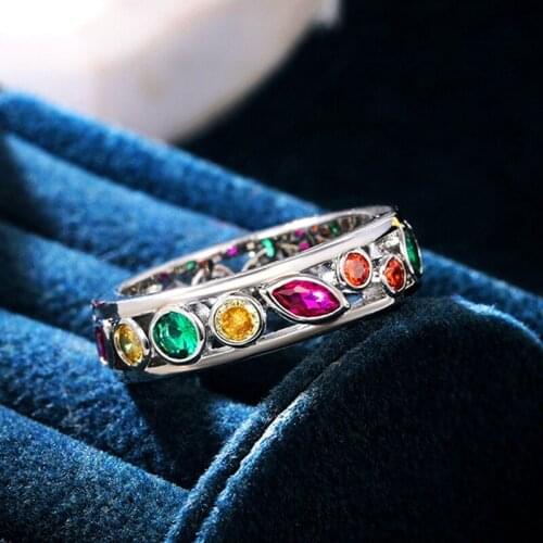 New Rings Hollow Diamond Multicolor Couple Rings Exquisite Simple Color Zircon Ring Jewelry Accessories