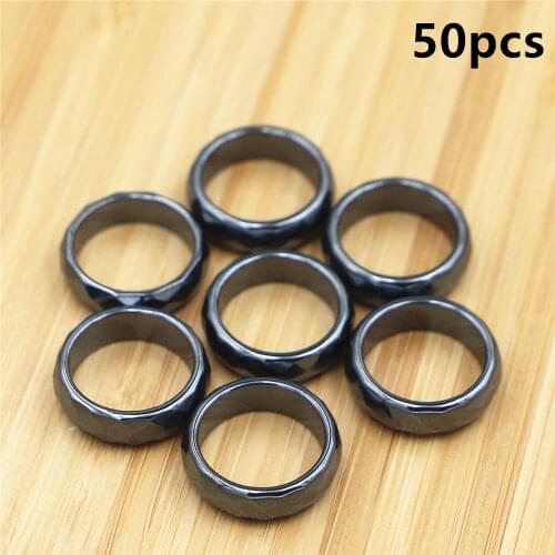 Wholesale 50pcs Flat Hematite Rings for Women Men Jewelry 6mm Non-magnetic High Quality Black Natural Stone Knuckels Hand Rings