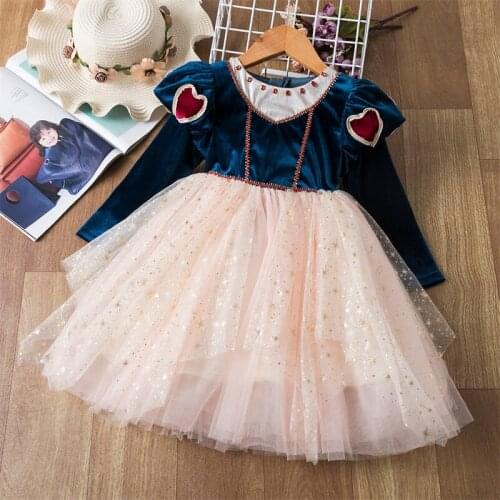 Autumn Winter Princess Costume Long Sleeve Heart Pattern Children Clothing Halloween Carnival Kids Dresses for Girls Dress up