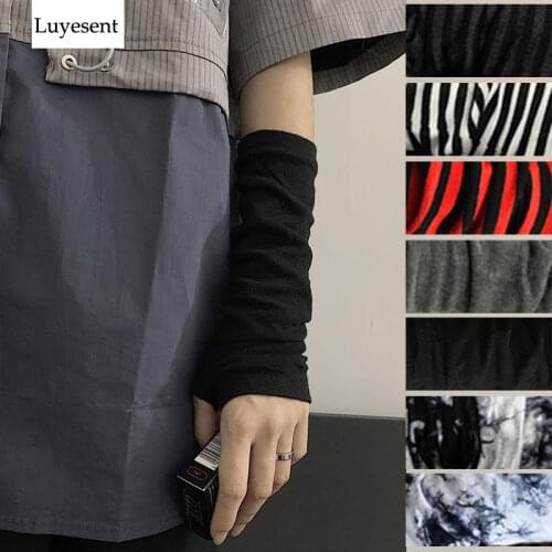 Black Punk Gothic Unisex Fingerless Gloves Cuff Women Men Ninja Sport Outdoor Elbow Length Mittens 2021 Cool Stretch Arm Warmer