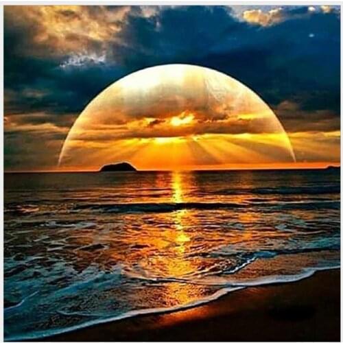 Scenery diamond painting sunrise ocean mosaic embroidery cross stitch rhinestone picture puzzle drawing wall decor craft gifts