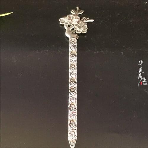 Popular Tibetan silver, Miao silver, antique silver, handmade hairpin, headdress, hairpin, accessories, props, plum blossom