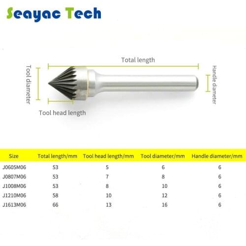 60 degree Conical Alloy Rotary Boring Tool Tungsten Steel Hard Wood Carving Tool J-type Milling Cutter Black Steel Grinding Head